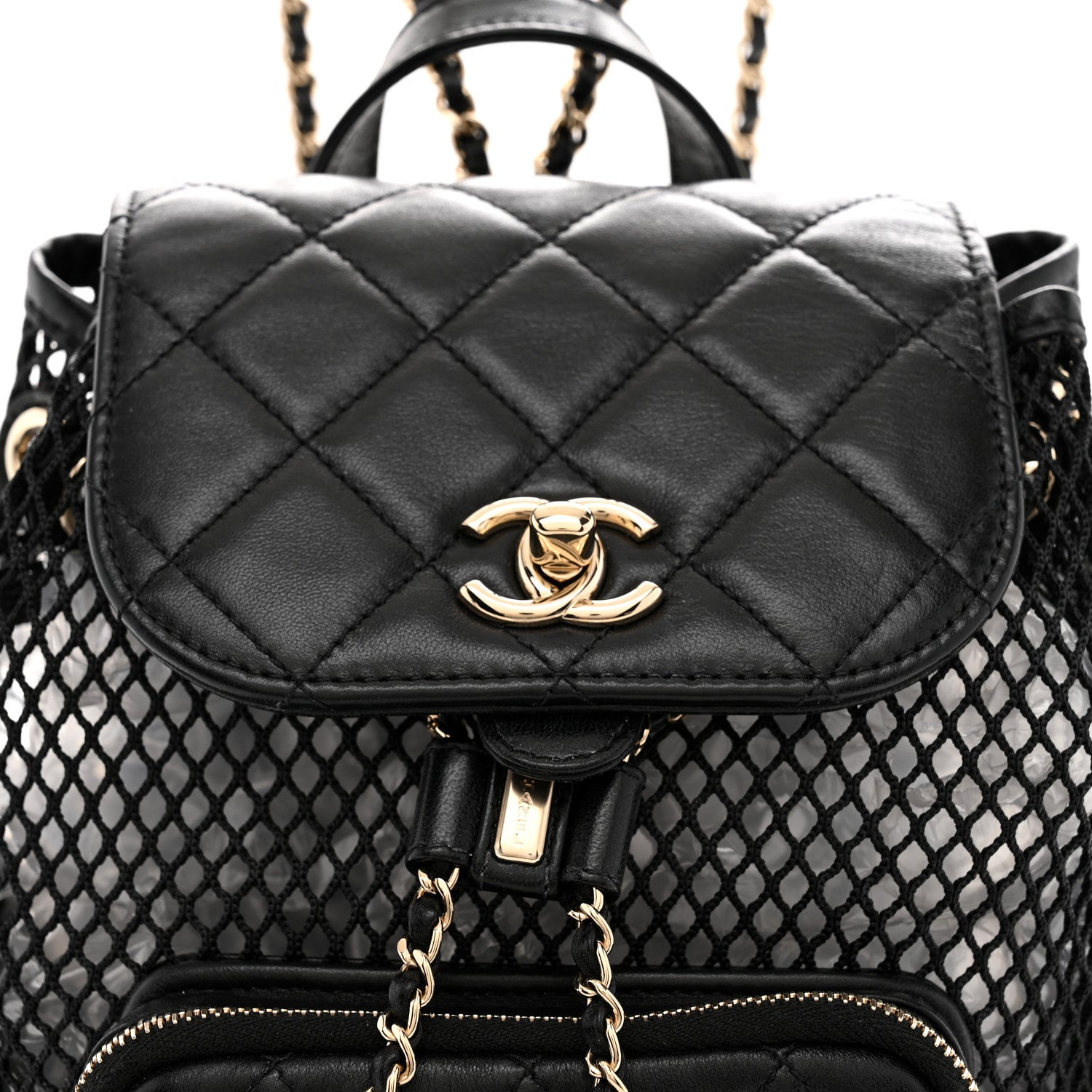 Chanel Shiny Lambskin Mesh Quilted Small Cargo Duma Drawstring Backpack Black 7 of 9