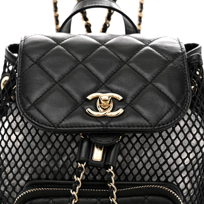 Chanel Shiny Lambskin Mesh Quilted Small Cargo Duma Drawstring Backpack Black 7 of 9