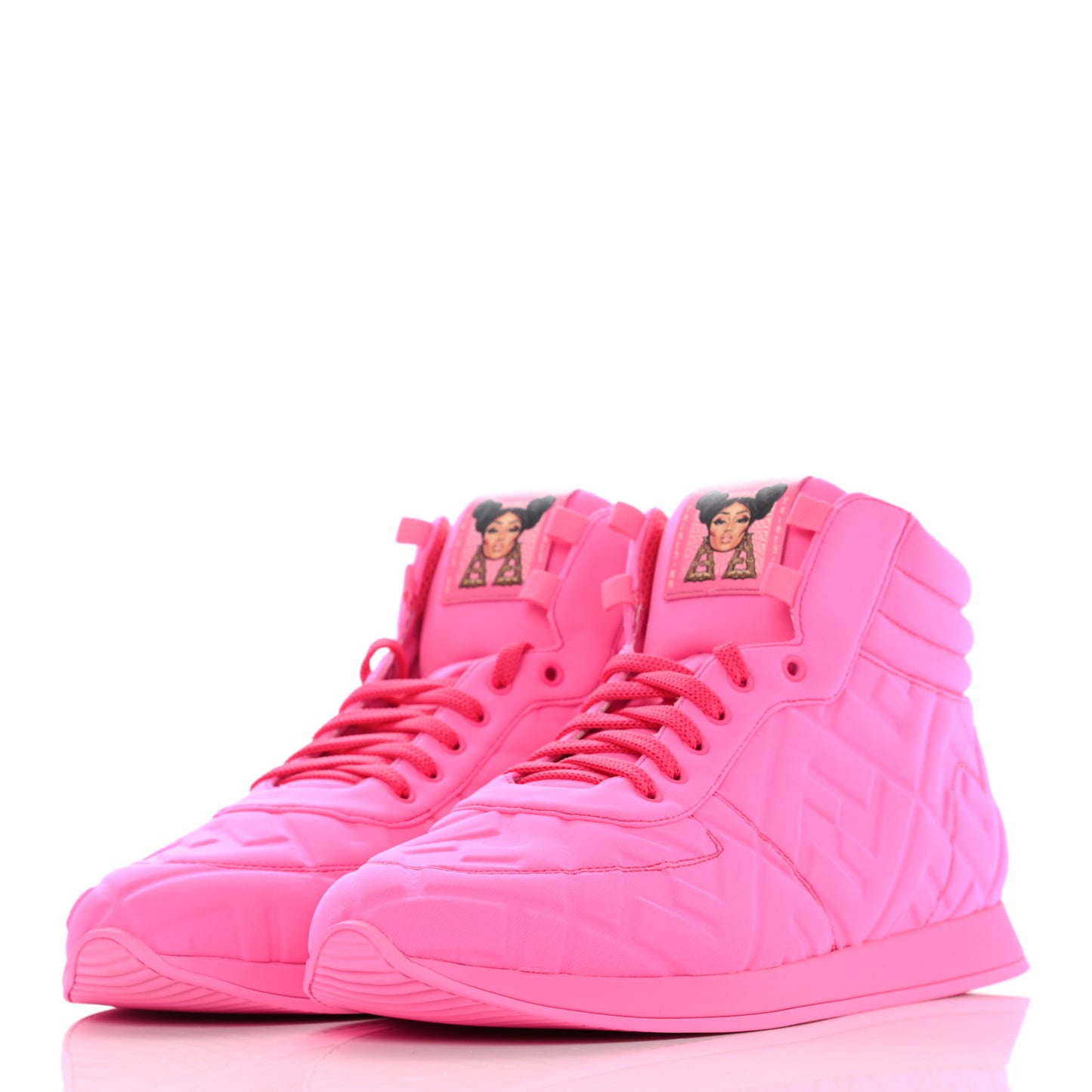 X NICKI MINAJ Lycra Macro FF Embossed Prints On High Top Sneakers 40 Pink