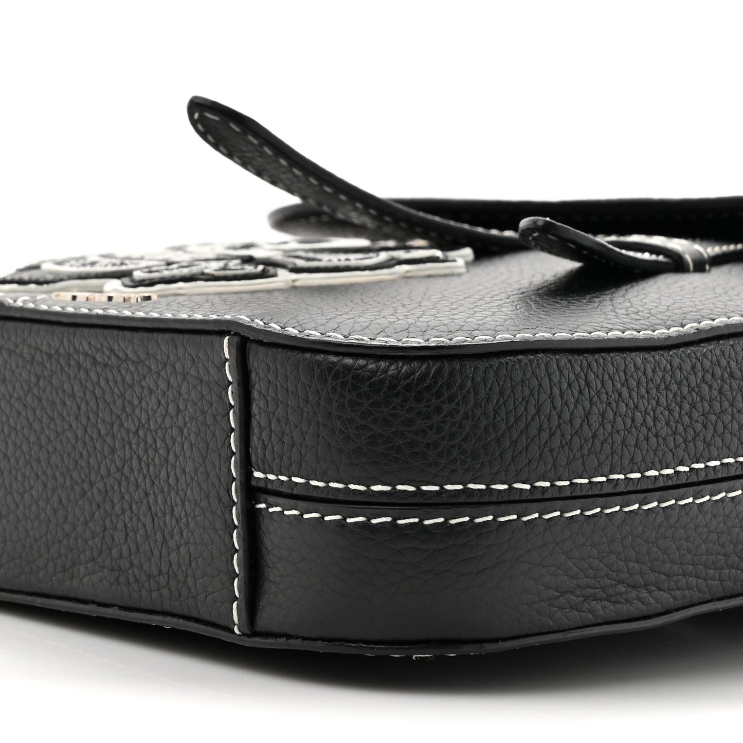 X SHAWN STUSSY Grained Calfskin Saddle Messenger Bag Black