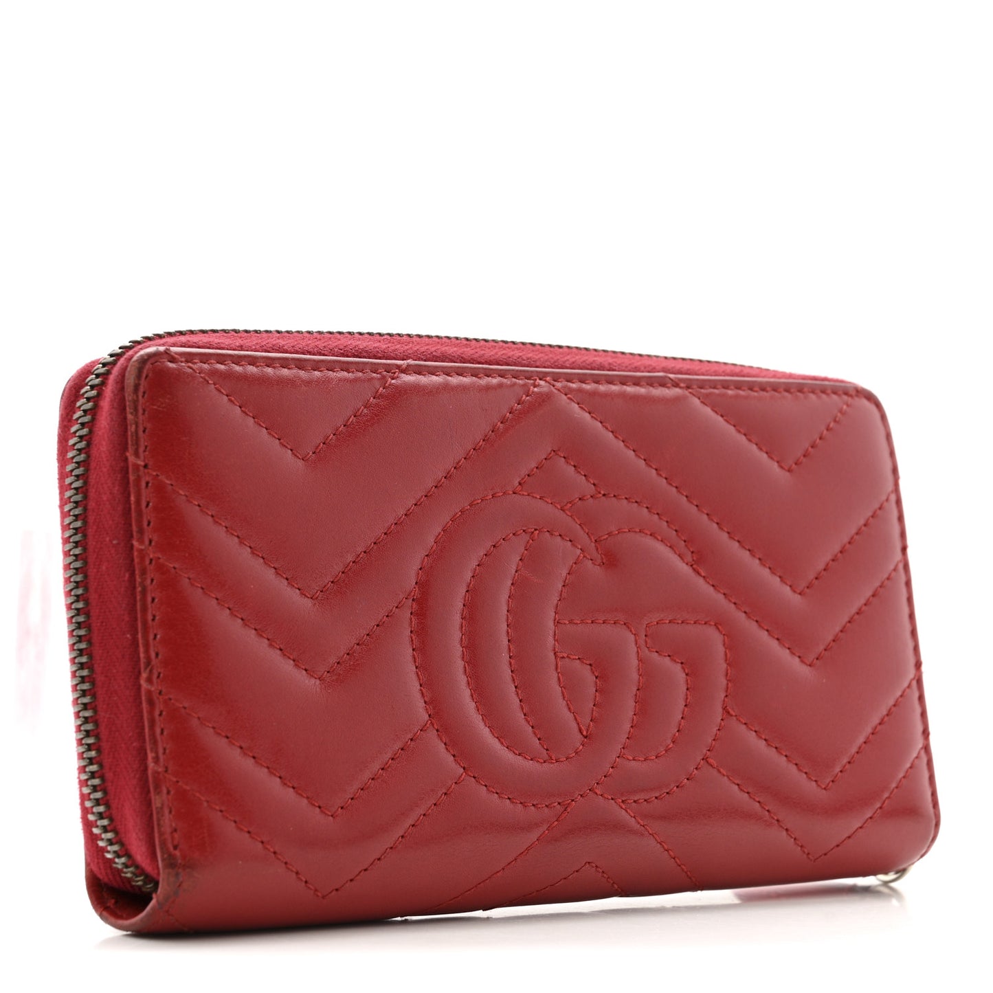 Calfskin Matelasse GG Marmont Zip Around Wallet Hibiscus Red