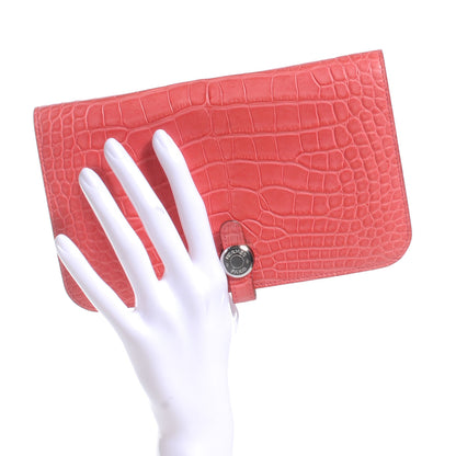 Hermes Matte Alligator Dogon Combined Wallet Bougainvillea 2 of 8