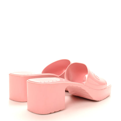 Gucci Rubber Gucci Logo Womens Platform 20/60mm Slide Sandals 38 Wild Rose 5 of 9