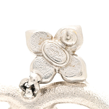 Chanel Metal Pearl Crystal CC Flower Drop Earrings Silver 4 of 6