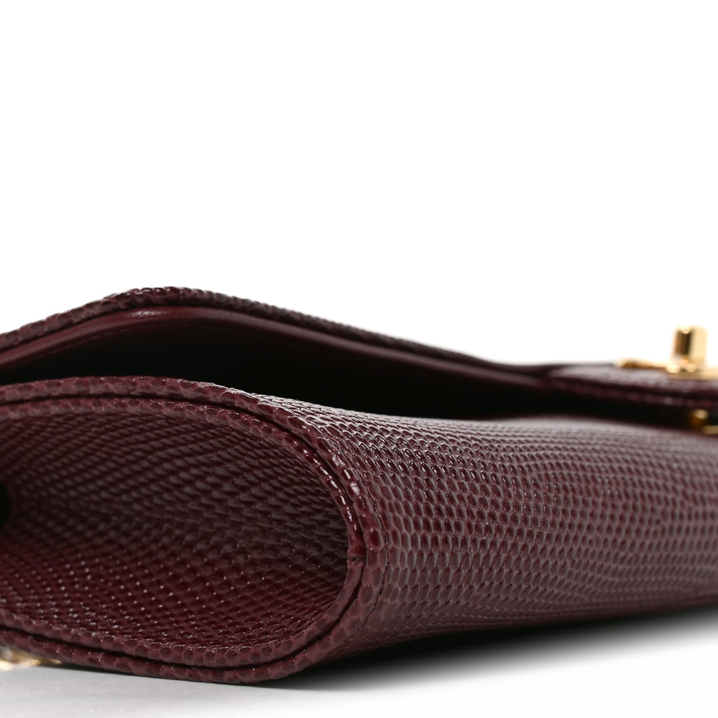 Calfskin Lizard Embossed Clutch With Chain  Bordeaux