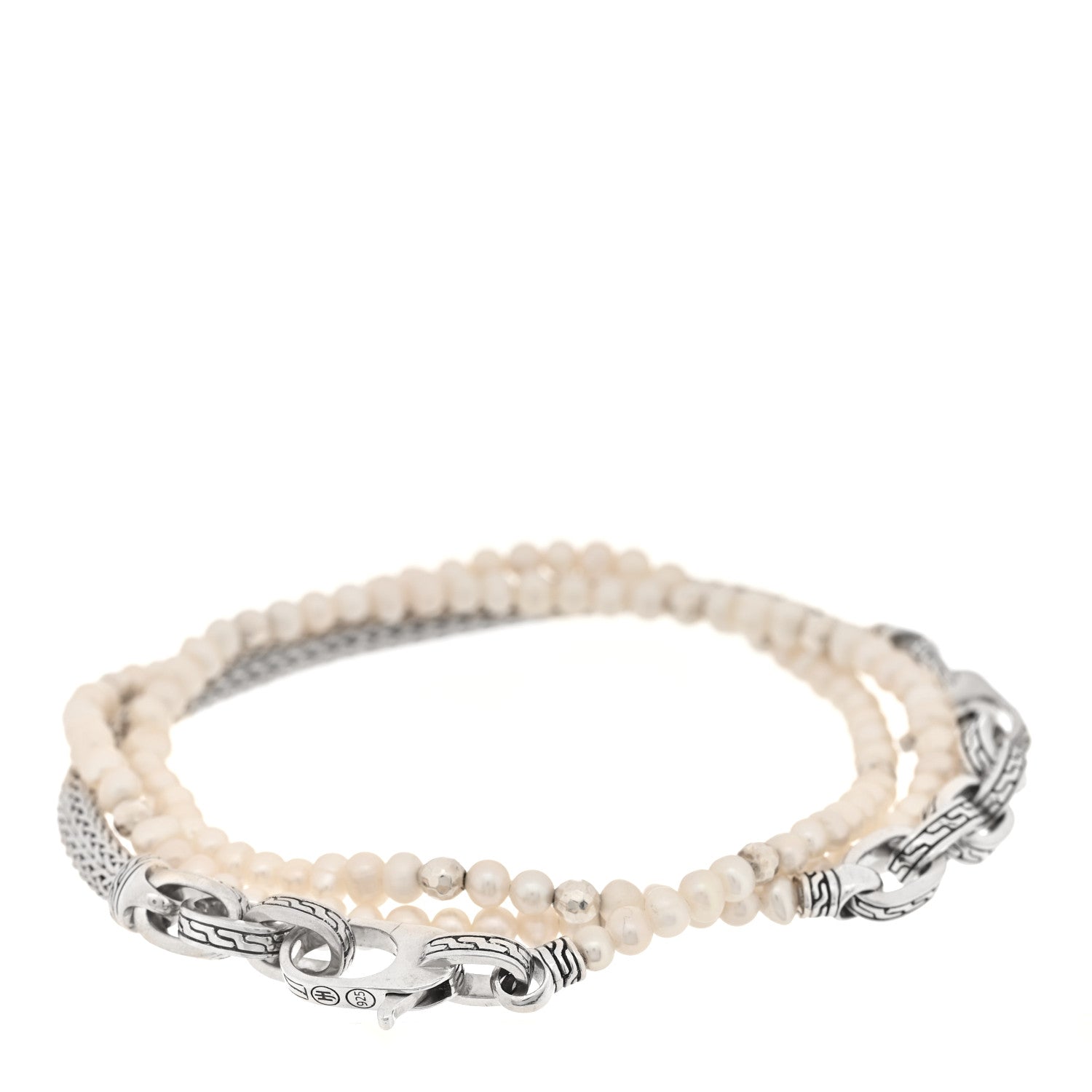John Hardy Sterling Silver Freshwater Cultured Pearl Convertible Wrap Bracelet 1 of 3