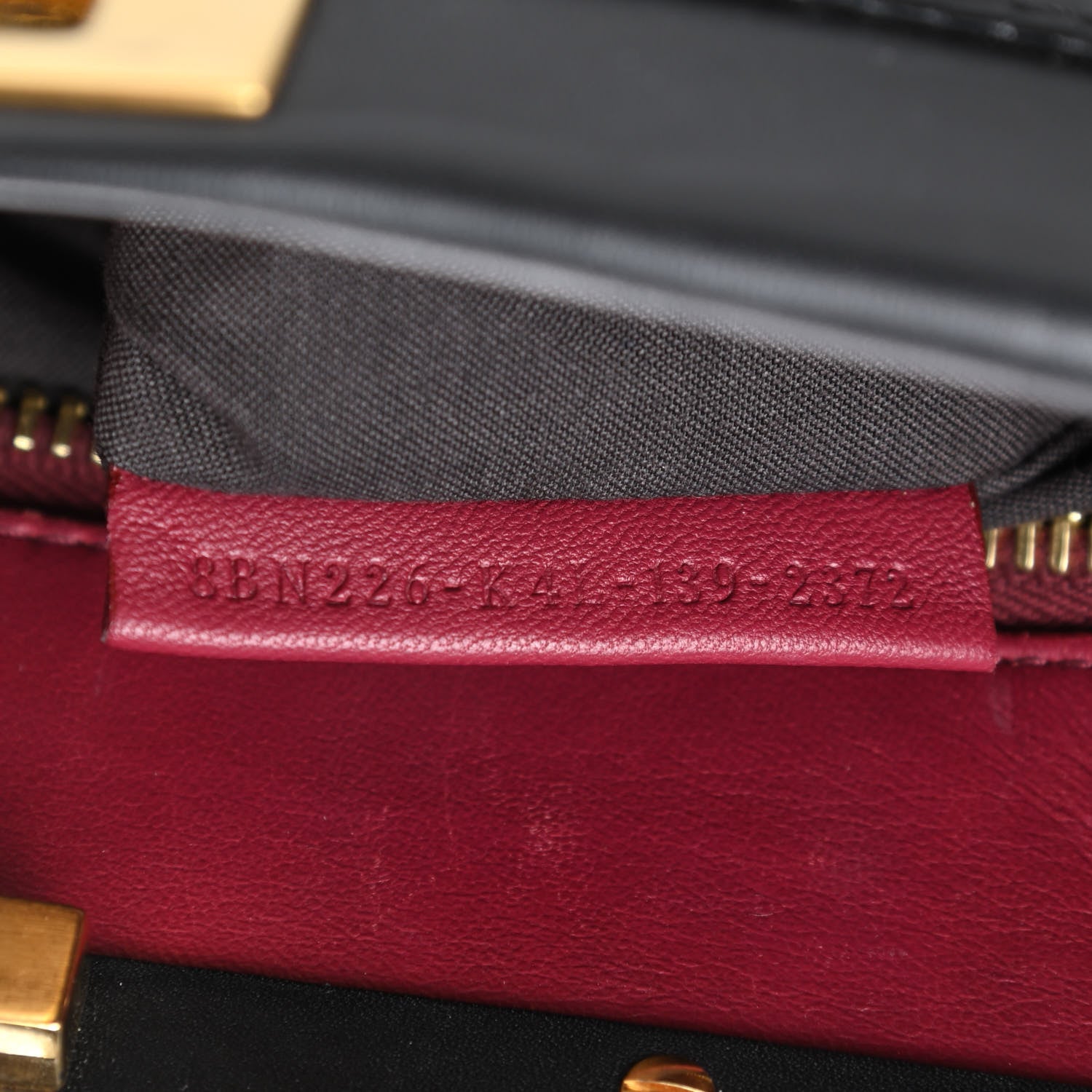Fendi Vitello Morgan Shiny Nappa Medium Peekaboo Iconic Satchel Black Ciliegia 9 of 13