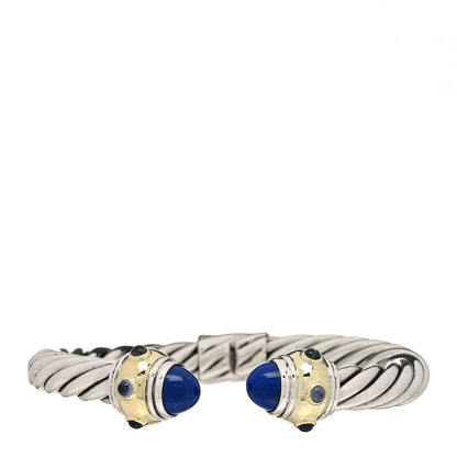 David Yurman Sterling Silver 14K Yellow Gold Lapis Lazuli Iolite 10mm Cable Renaissance Bracelet 1 of 5