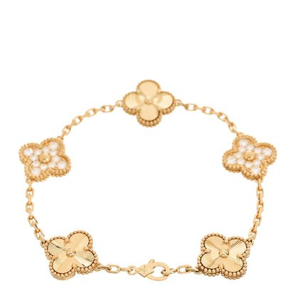 Van Cleef & Arpels 18K Yellow Gold Diamond 5 Motifs Guilloche Vintage Alhambra Bracelet 2 of 5