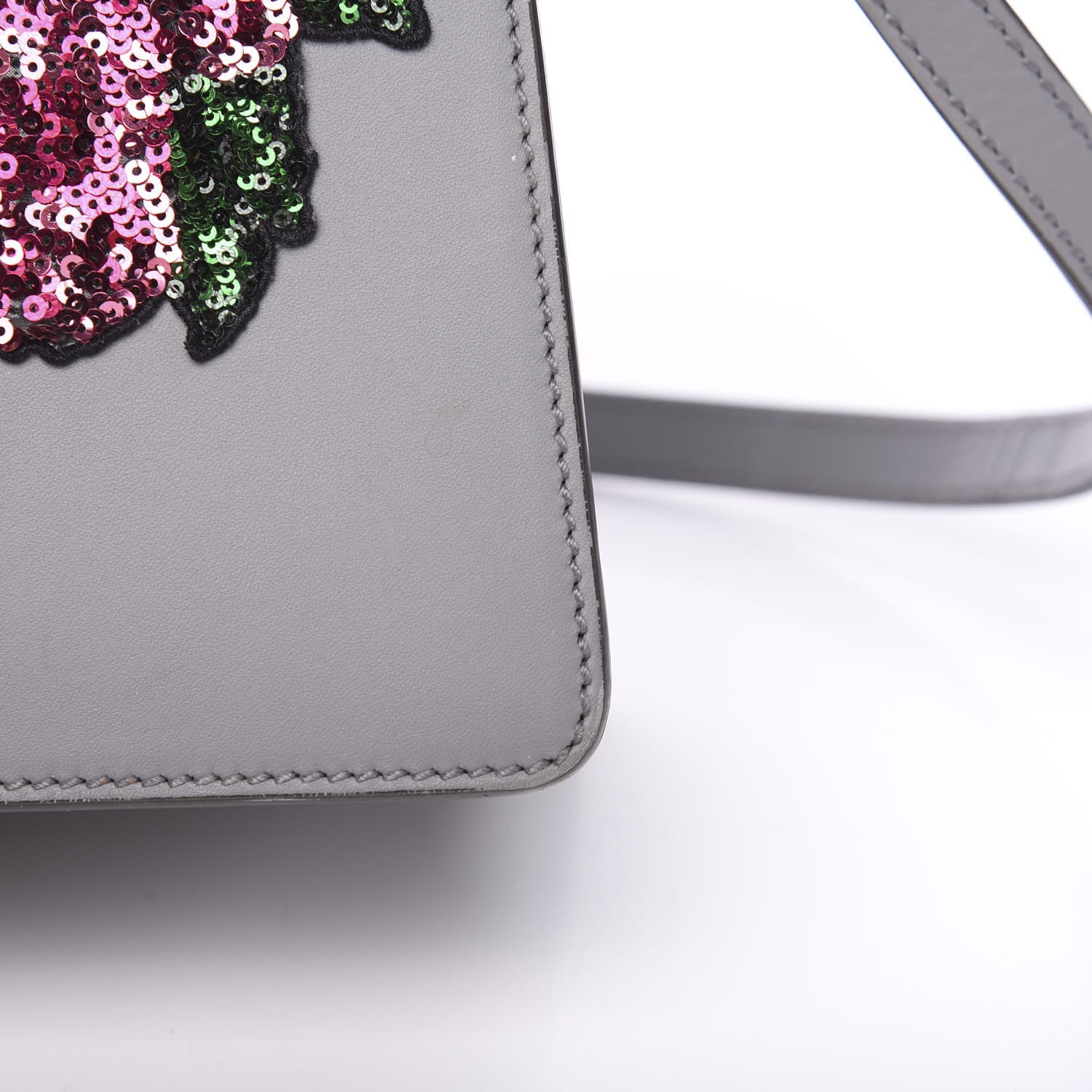 Gucci Calfskin Emboridered Medium Sylvie Top Handle Bag Deep Grey Multicolor 11 of 13