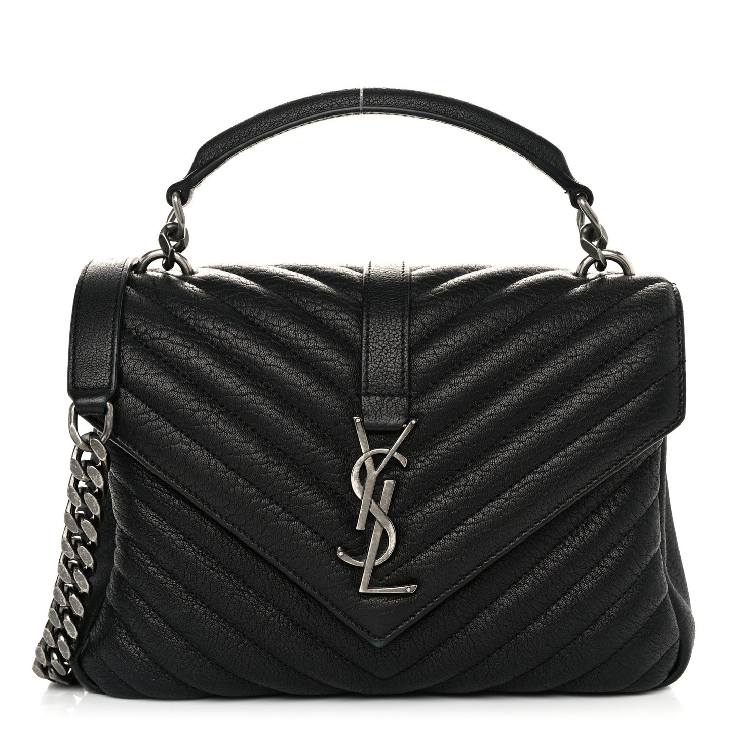 Sheepskin Matelasse Chevron Monogram Medium College Bag Black