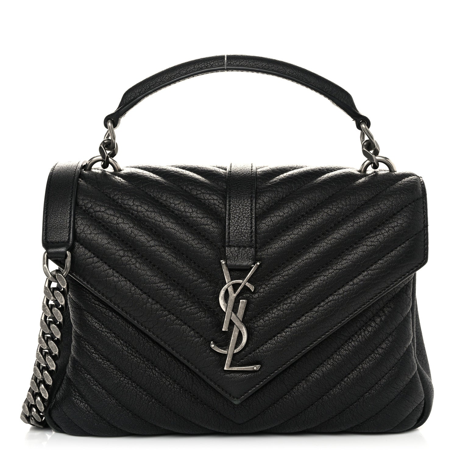 Saint Laurent Sheepskin Matelasse Chevron Monogram Medium College Bag Black 1 of 12