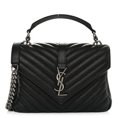 Saint Laurent Sheepskin Matelasse Chevron Monogram Medium College Bag Black 1 of 12
