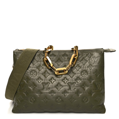Louis Vuitton Lambskin Embossed Monogram Coussin MM Khaki 1 of 12