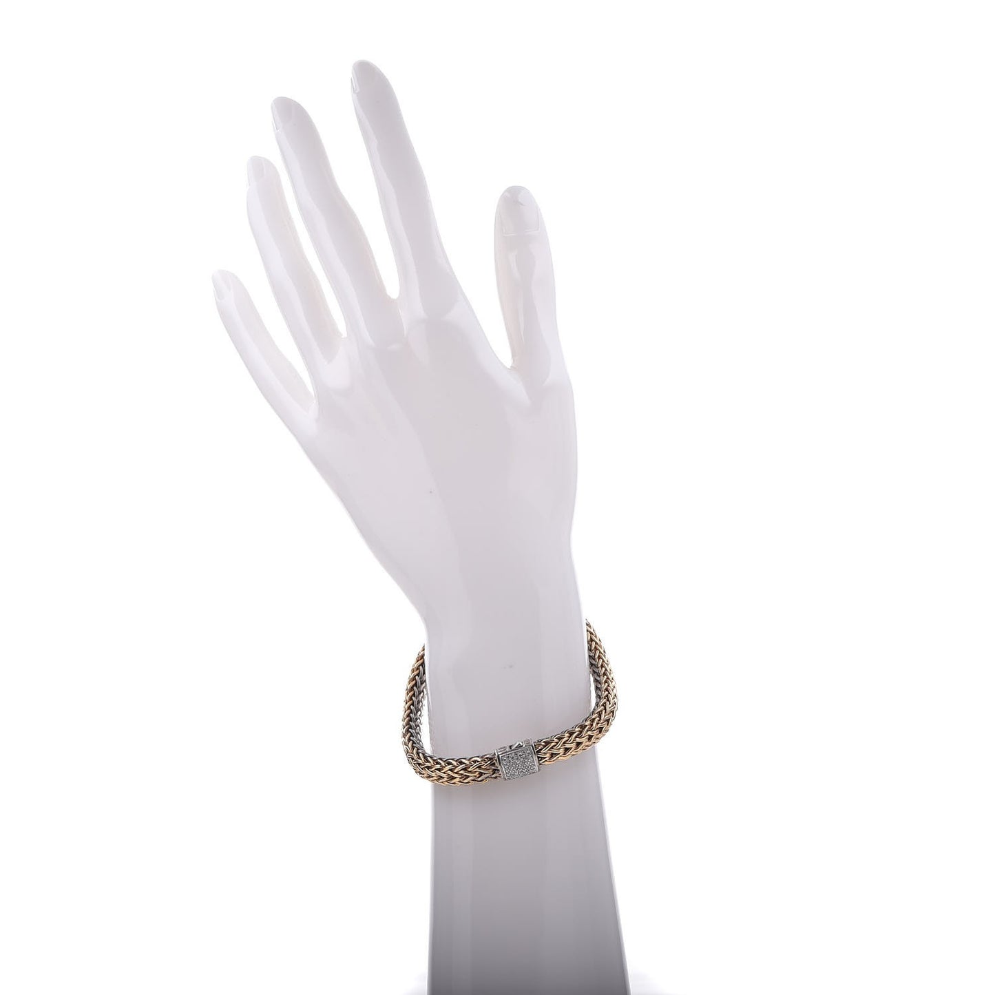 Sterling Silver 18K Yellow Gold Diamond 5mm Classic Chain Reversible Bracelet