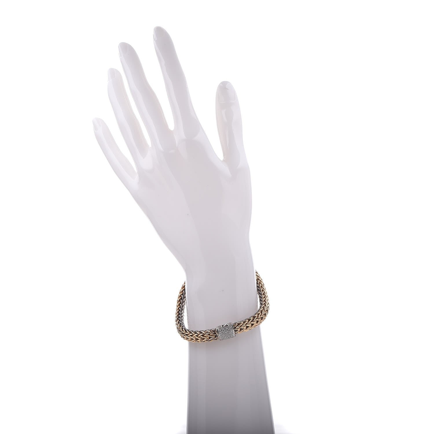 John Hardy Sterling Silver 18K Yellow Gold Diamond 5mm Classic Chain Reversible Bracelet 2 of 5