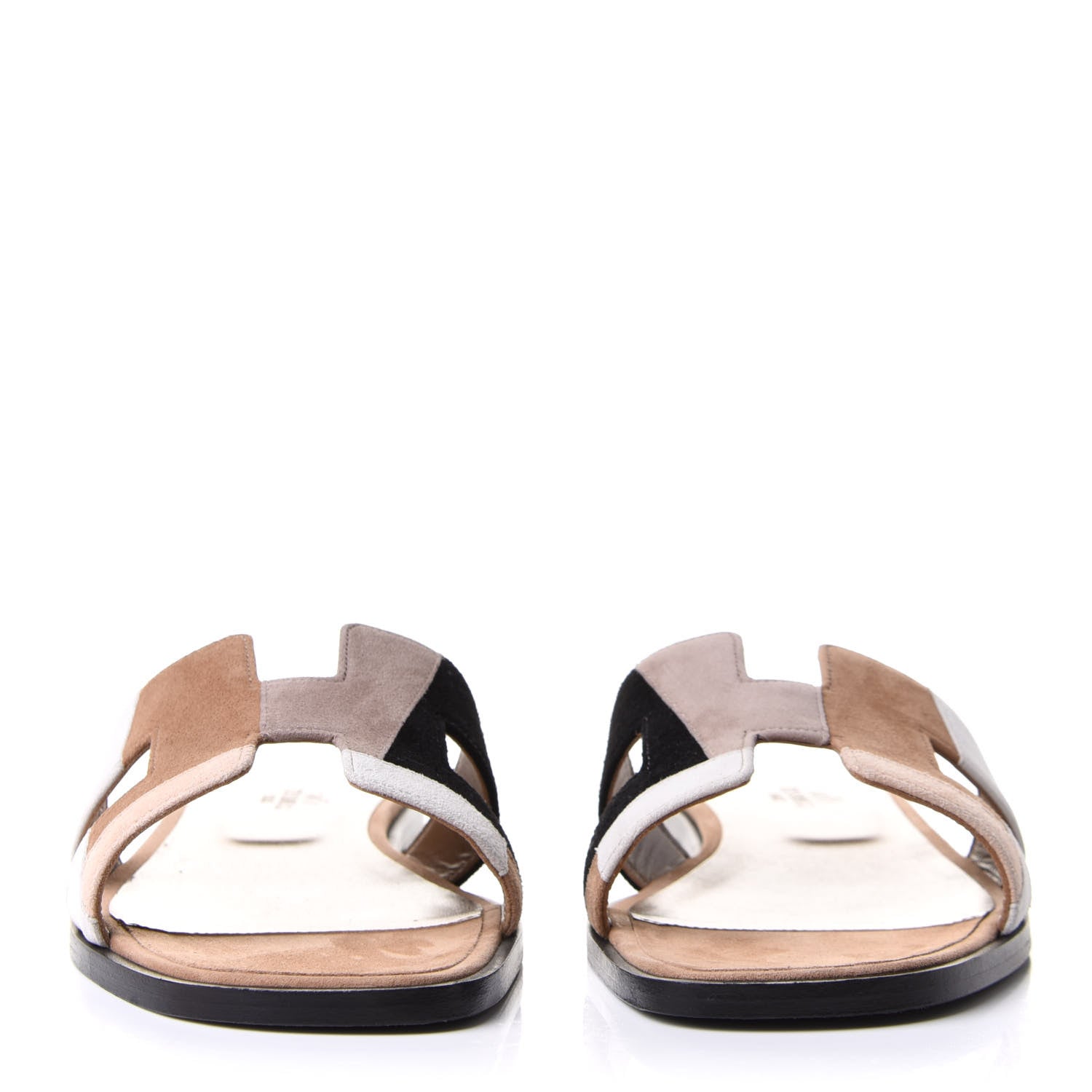 Hermes Velvet Goatskin Patchwork Oran Sandals 38.5 Multicolor Beige 2 of 9