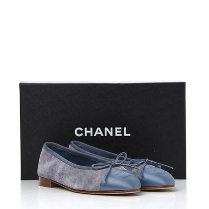 Chanel Satin Denim Goatskin CC Cap Toe Ballerina Flats 35 Blue 32 of 32
