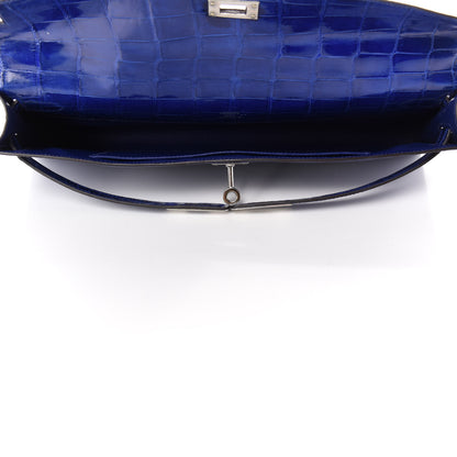 Hermes Shiny Niloticus Crocodile Kelly Cut Pochette Bleu Electrique 6 of 29