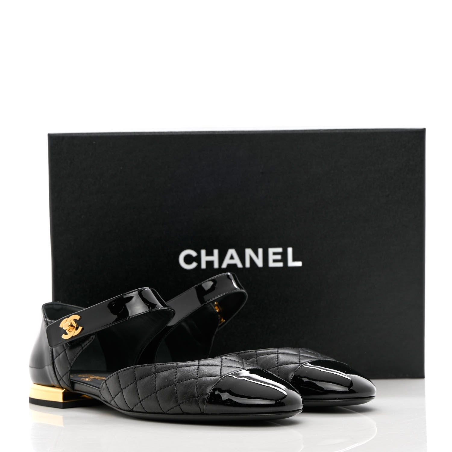Chanel Patent Lambskin Quilted Cap Toe Ballerina Flats 38.5 Black 11 of 11