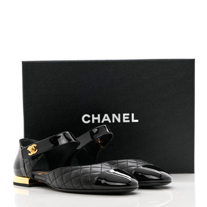 Chanel Patent Lambskin Quilted Cap Toe Ballerina Flats 38.5 Black 11 of 11