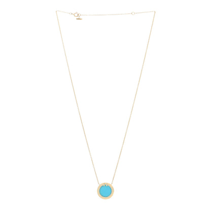 Tiffany 18K Yellow Gold Diamond Turquoise T Circle Pendant Necklace 2 of 5