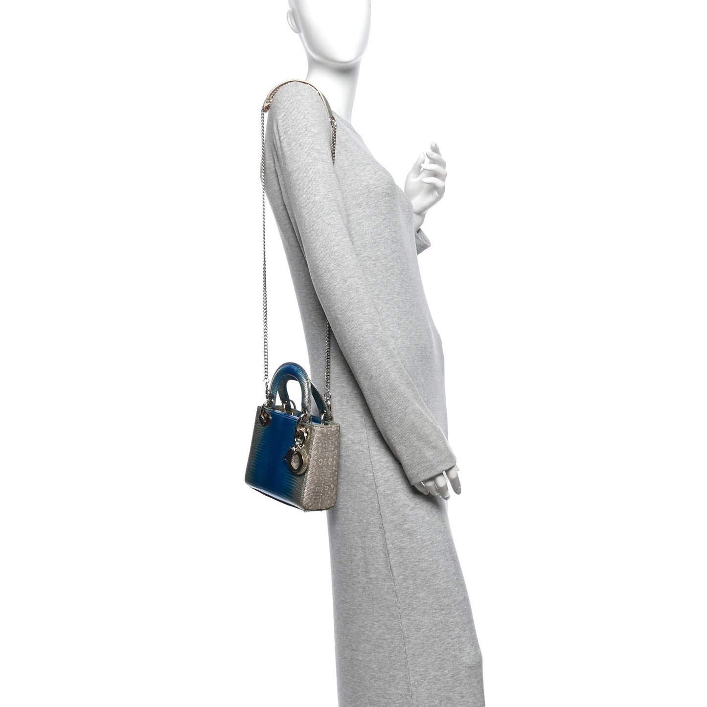 Lizard Gradient Mini Lady Dior Metal Blue