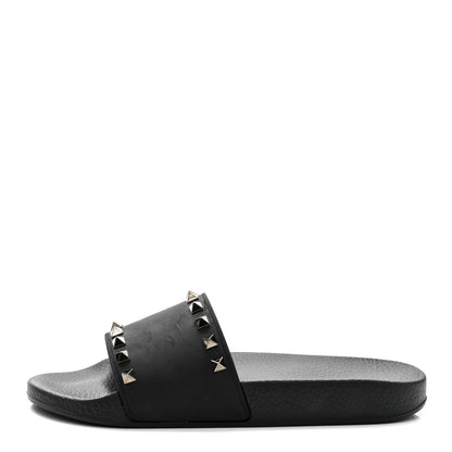 Valentino Garavani Rubber Rockstud Slide Sandals 39 Black 1 of 9
