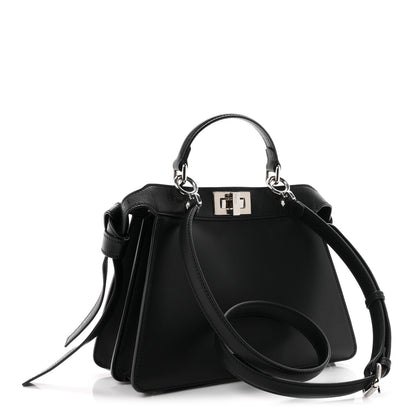 Fendi Vitello Seta Shiny Nappa Logo Embossed Laces Small Peekaboo I SEE U Satchel Black 3 of 10