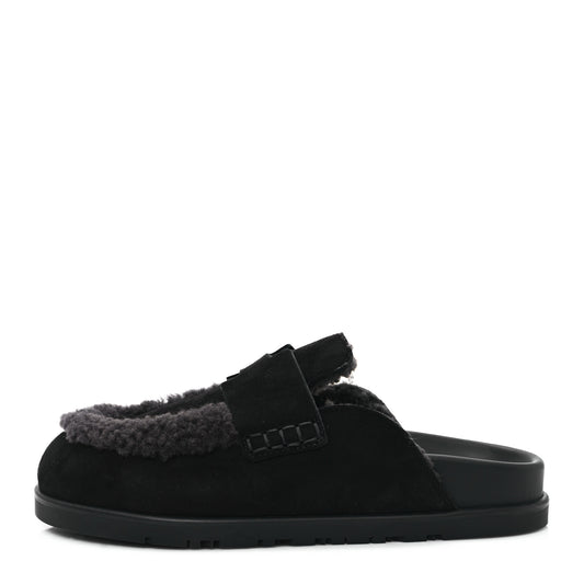 Suede Goatskin Shearling Go Mules 36 Black