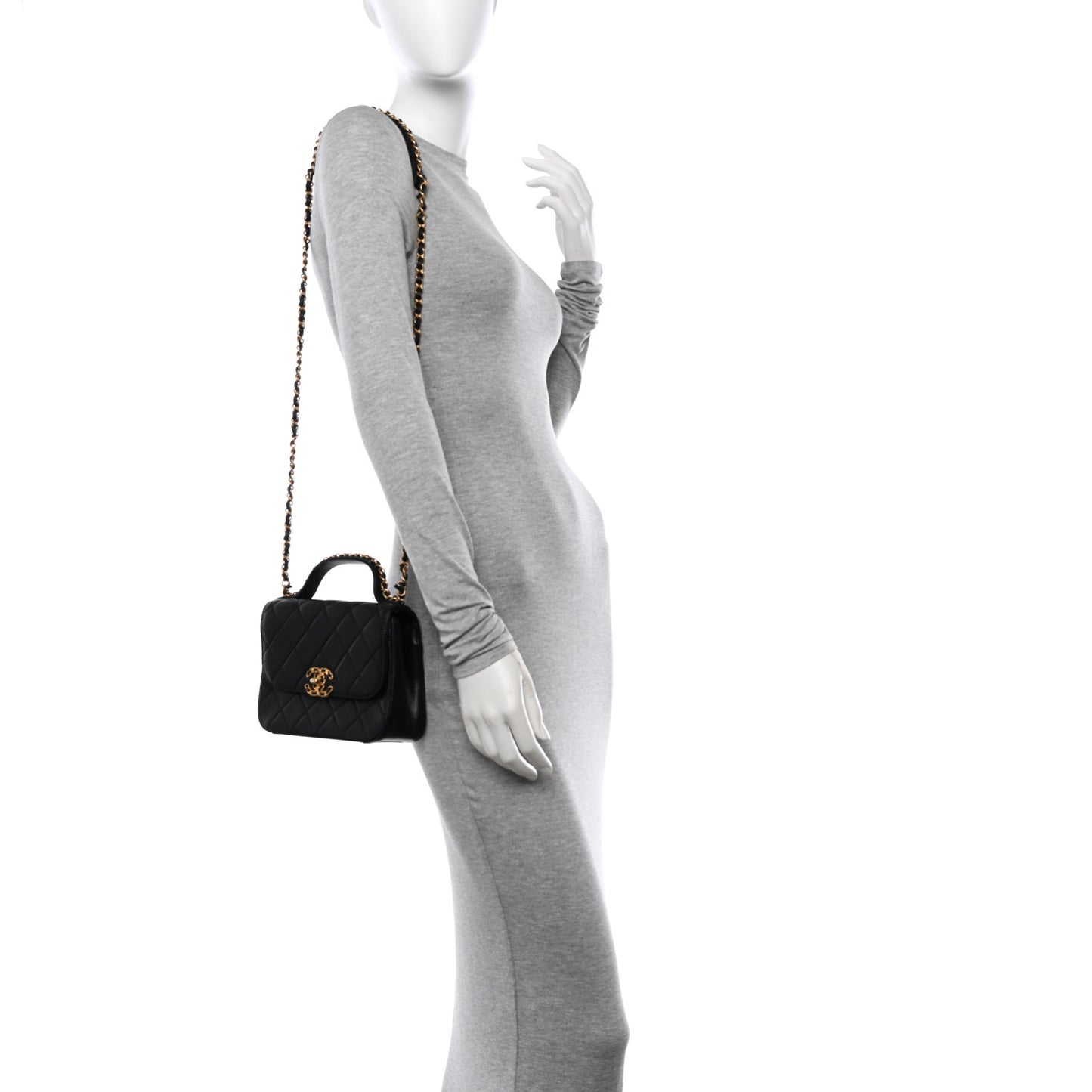 Lambskin Quilted Small Chain Infinity Top Handle Flap Black