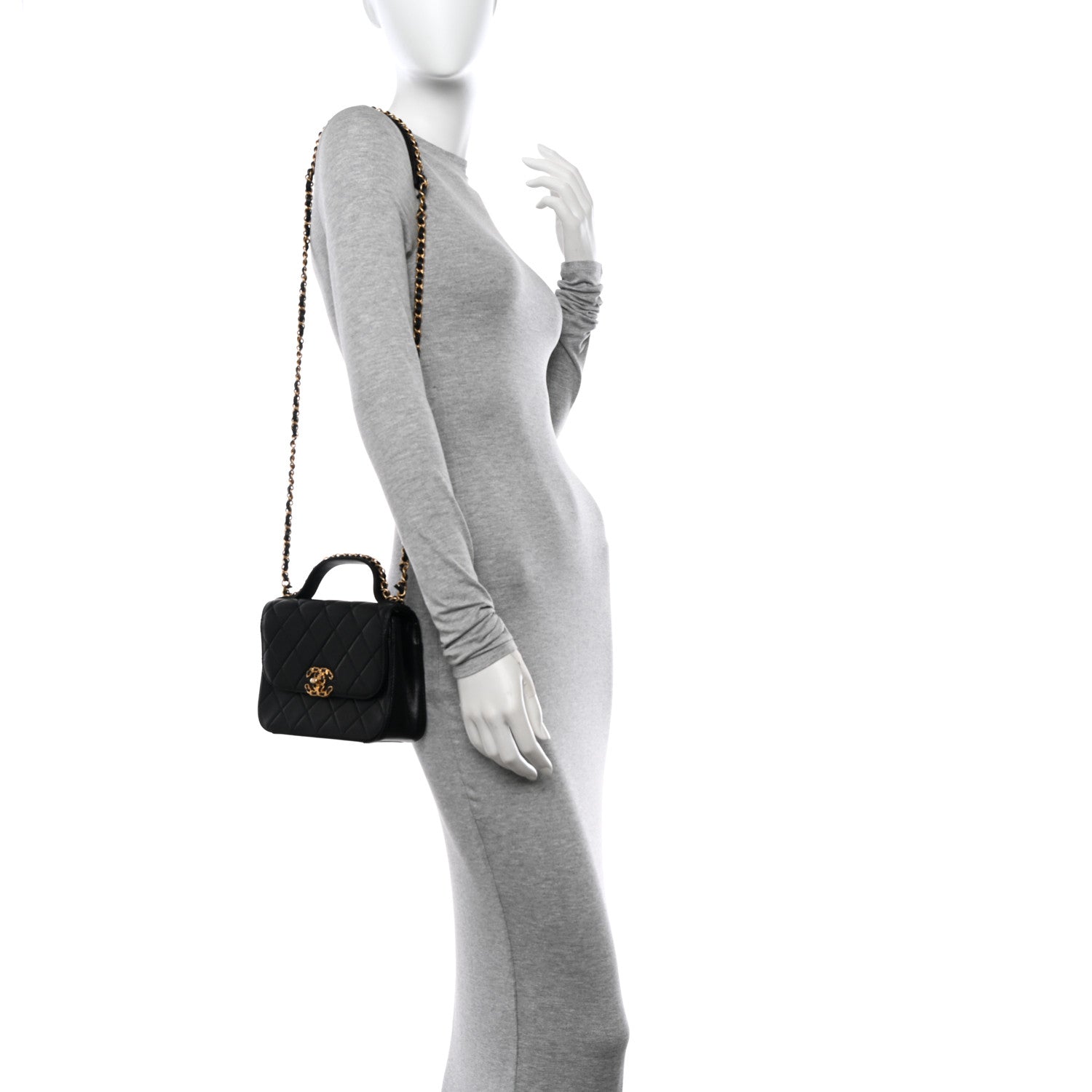 Chanel Lambskin Quilted Small Chain Infinity Top Handle Flap Black 2 of 14