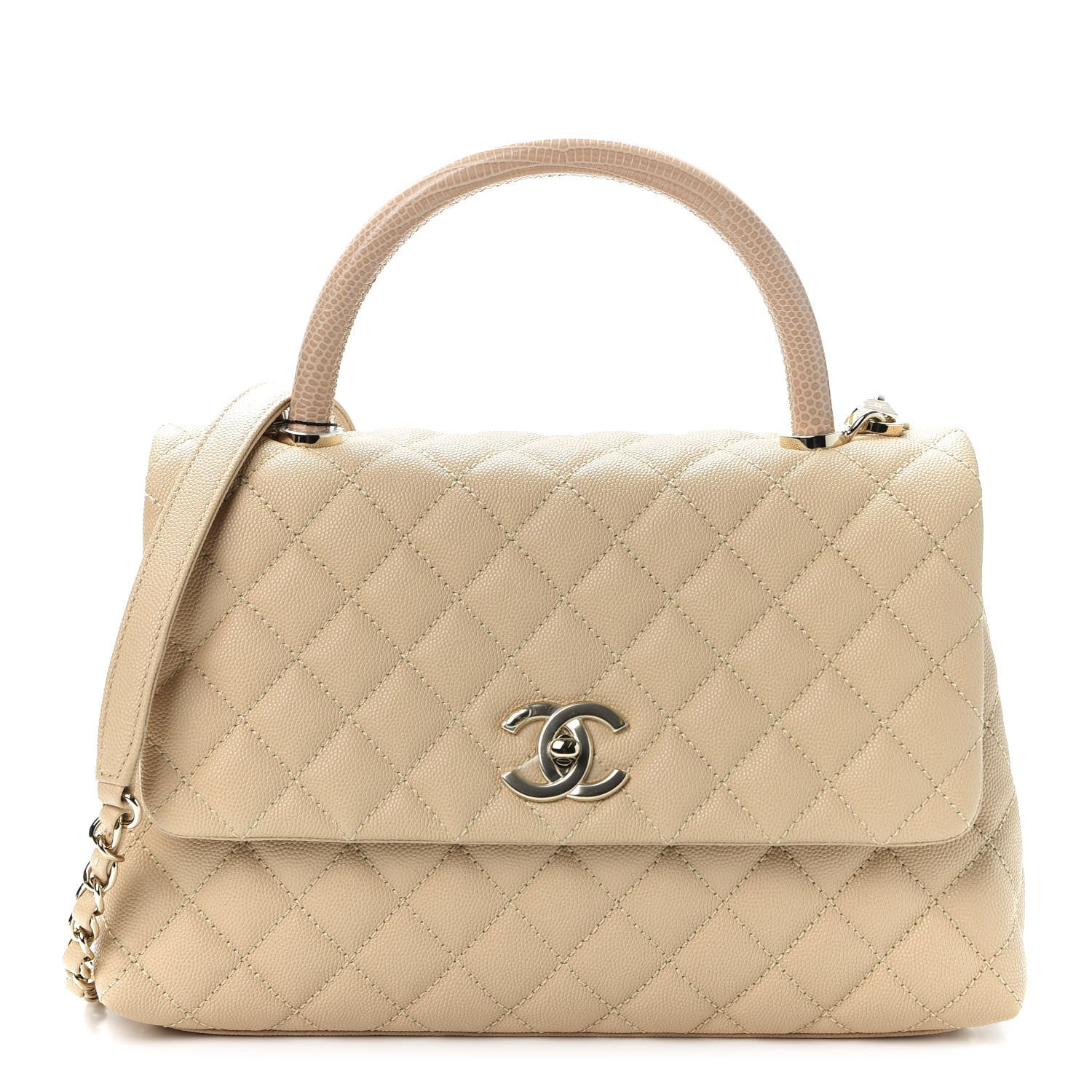 Chanel Caviar Lizard Embossed Quilted Small Coco Handle Flap Beige 1 of 10