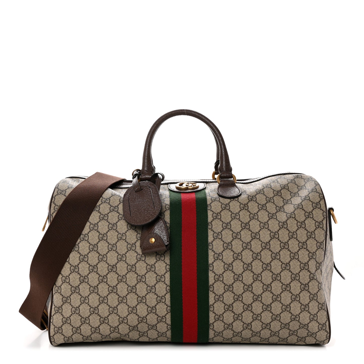GG Supreme Monogram Textured Dollar Calfskin Web Medium Ophidia Carry-On Duffle Bag Beige Ebony New Acero