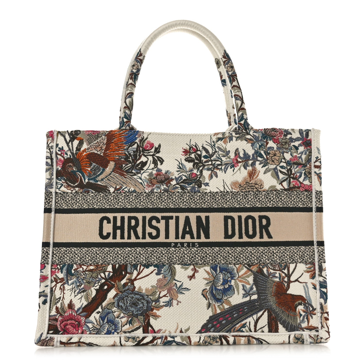 Christian Dior Canvas Embroidered Medium Jardin D'Hiver Book Tote Latte Multicolor 1 of 10
