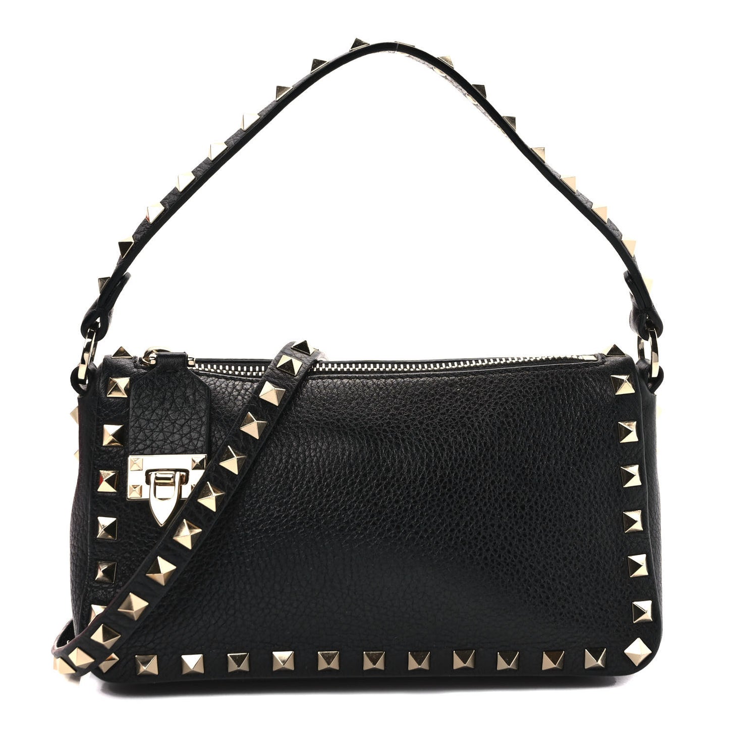 Pebbled Calfskin Small Rockstud Flip Lock Shoulder Bag Black