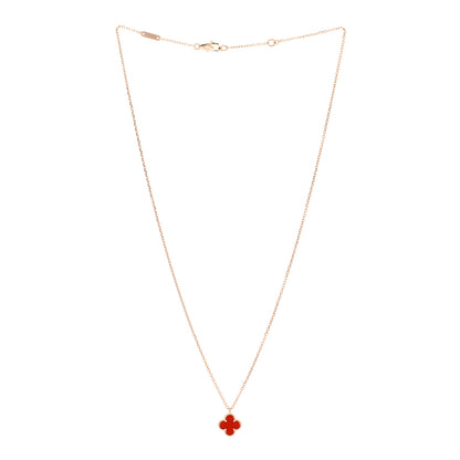 Van Cleef & Arpels 18K Rose Gold Carnelian Sweet Alhambra Pendant Necklace 3 of 6