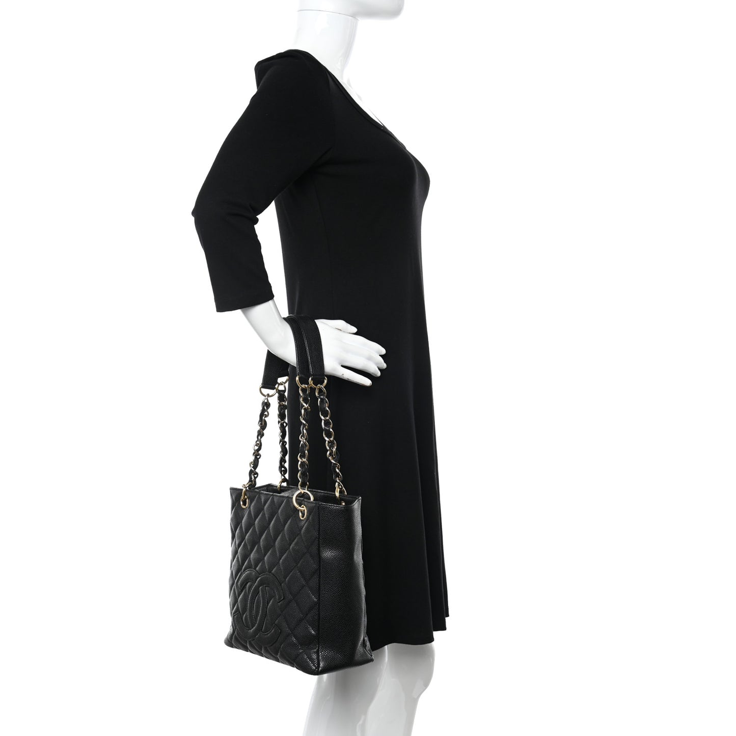 Caviar Quilted Petit Shopping Tote PST Black