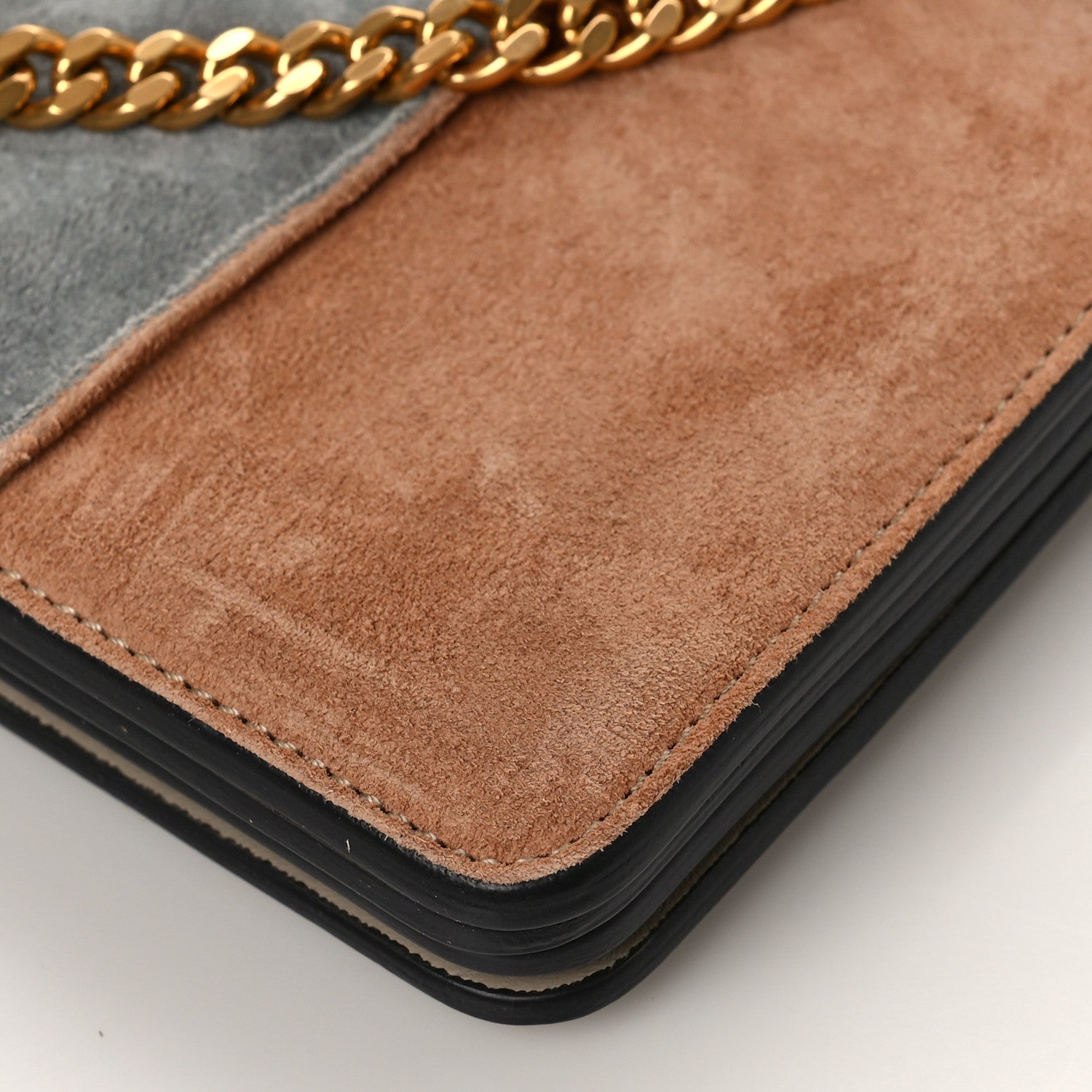 Chloe Suede Calfskin Striped Patchwork Medium Faye Shoulder Bag Grey Multicolor 8 of 8