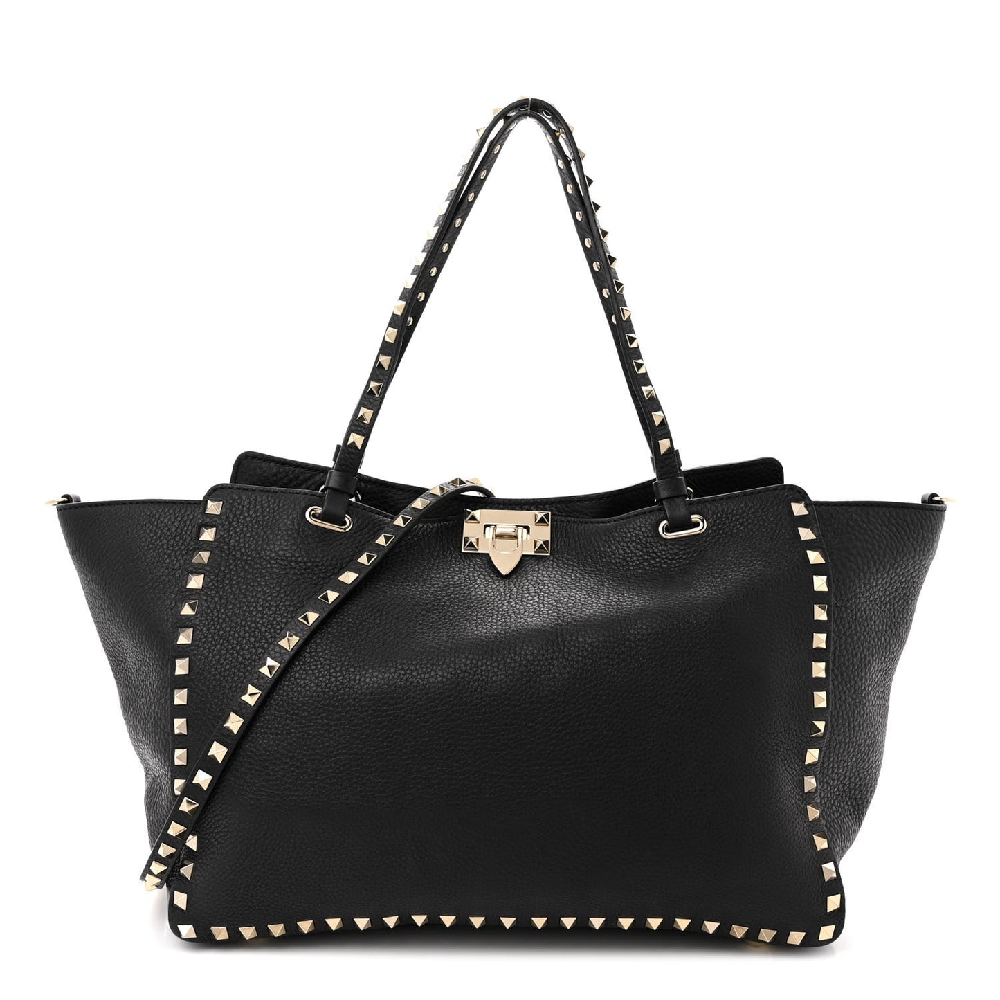 Pebbled Calfskin Medium Rockstud Tote Black