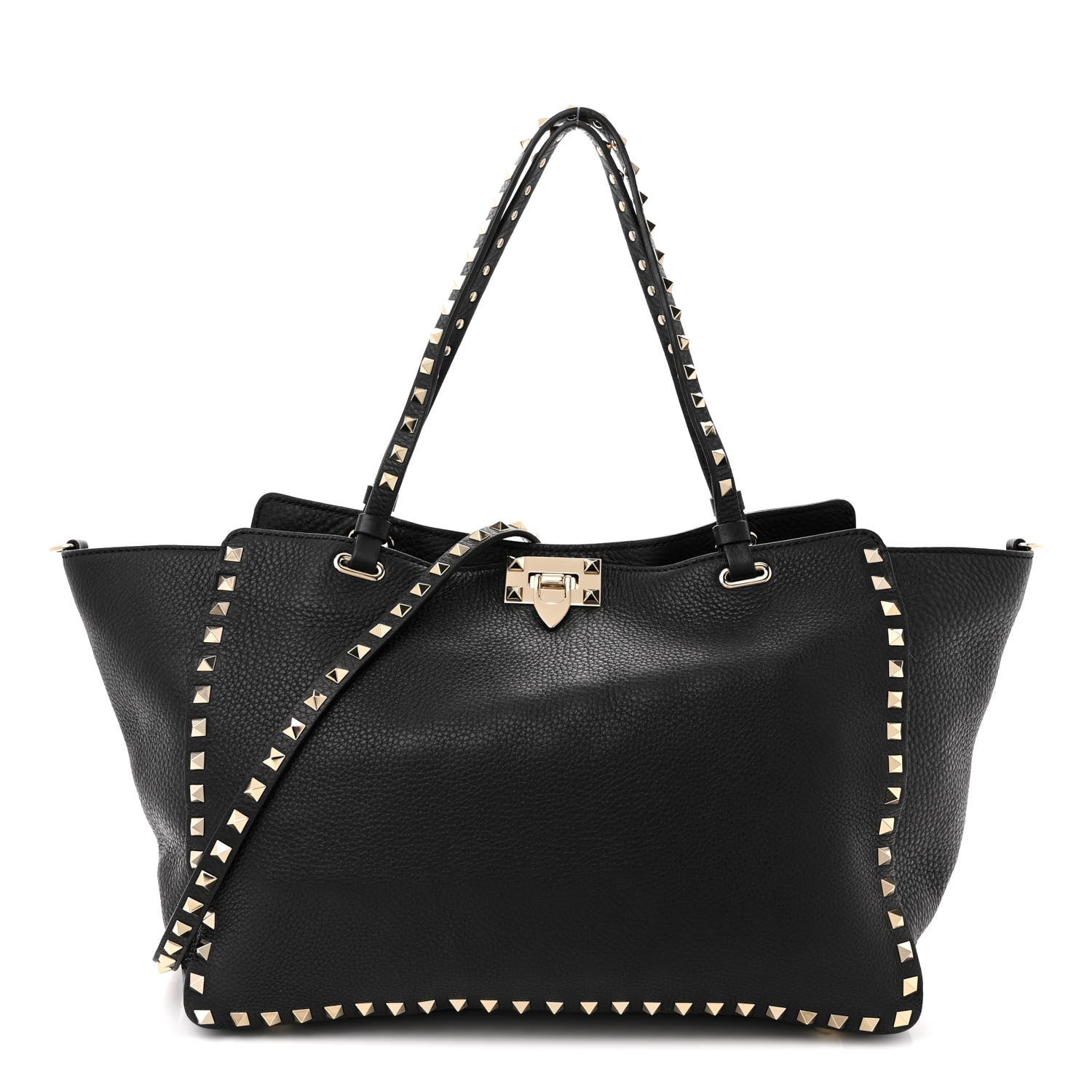 Valentino Garavani Pebbled Calfskin Medium Rockstud Tote Black 1 of 11