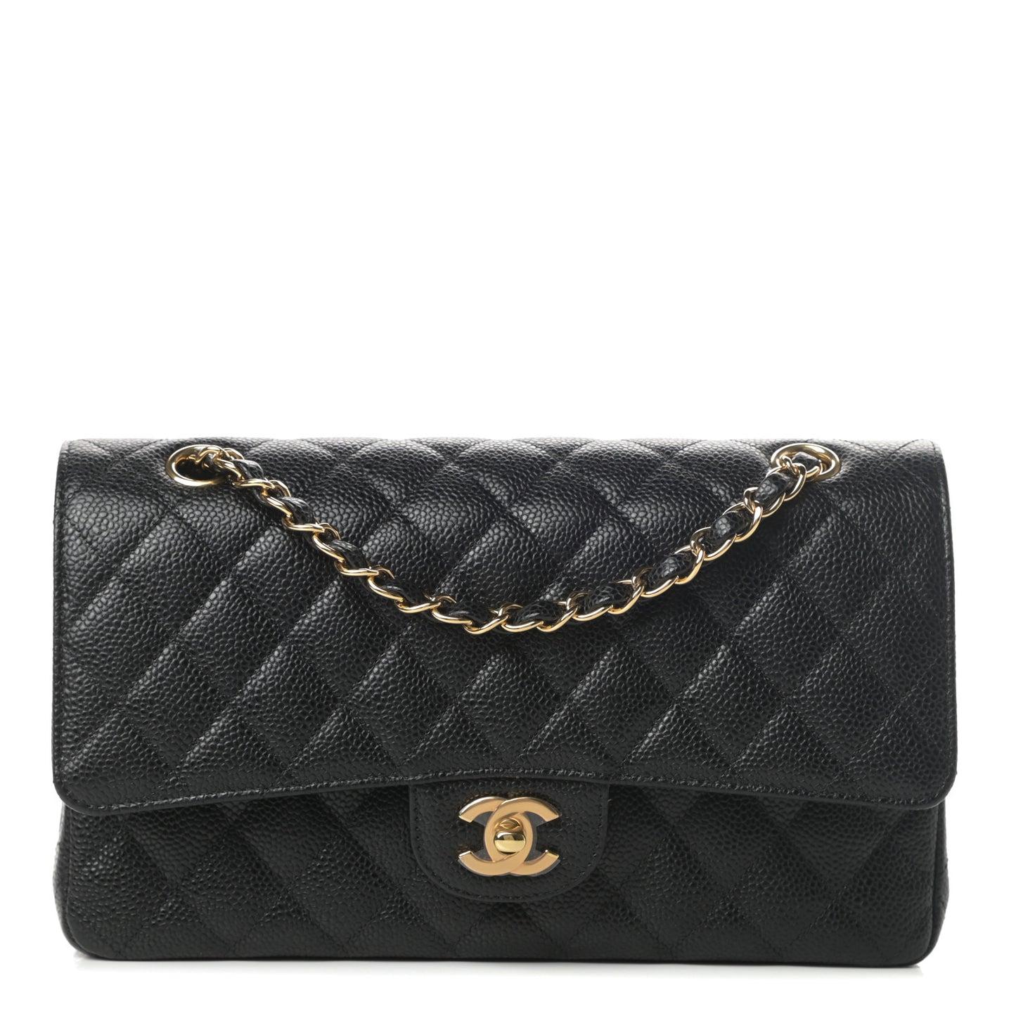 Caviar Quilted Medium Double Flap Black