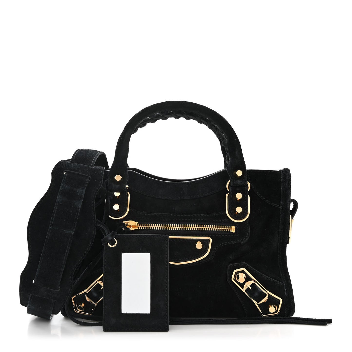 Baby Daim Suede Gold Metallic Edge Hardware Mini City Black