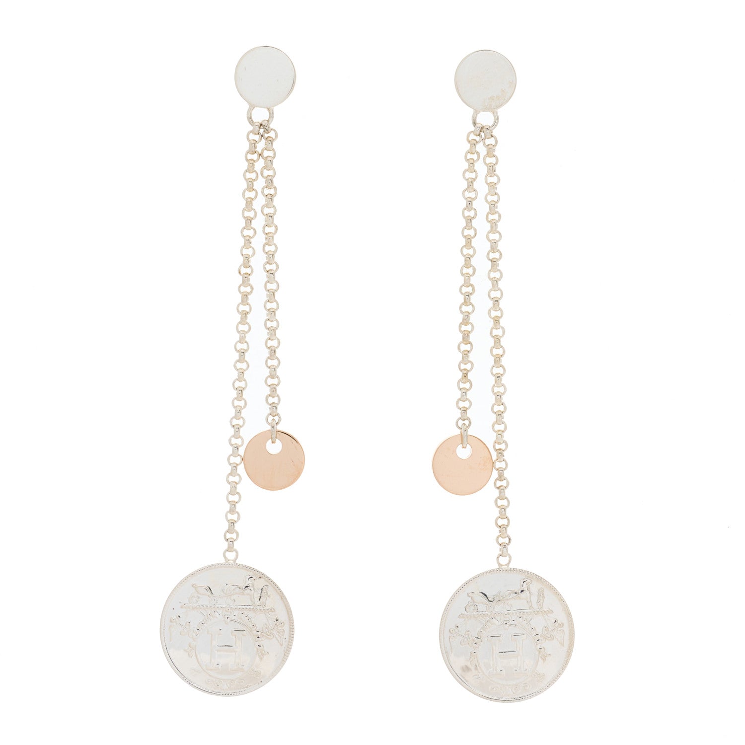 Hermes Sterling Silver 18K Rose Gold PM Ex-Libris Earrings 1 of 4