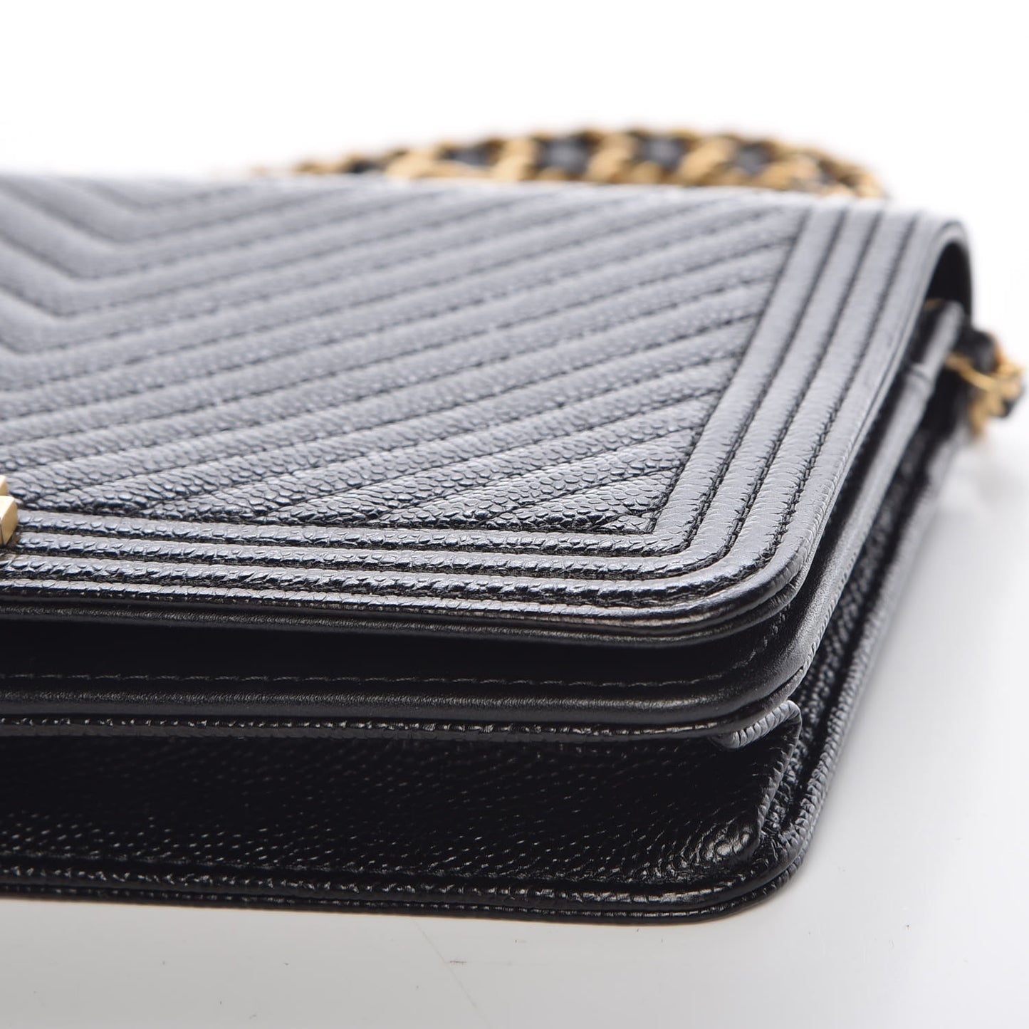 Caviar Chevron Quilted Boy Wallet On Chain WOC Black