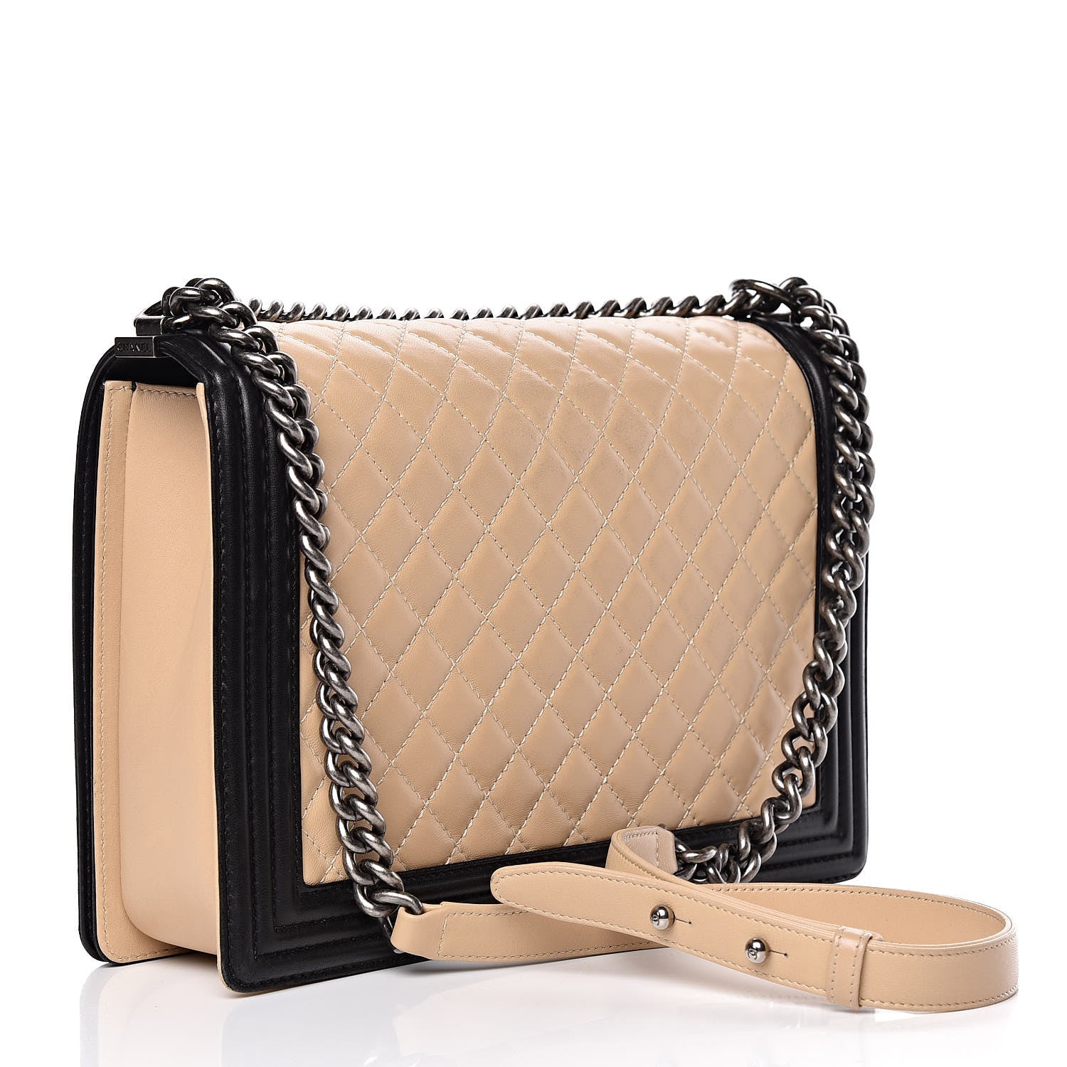 Chanel Lambskin Quilted Large Boy Flap Beige Black 3 of 14