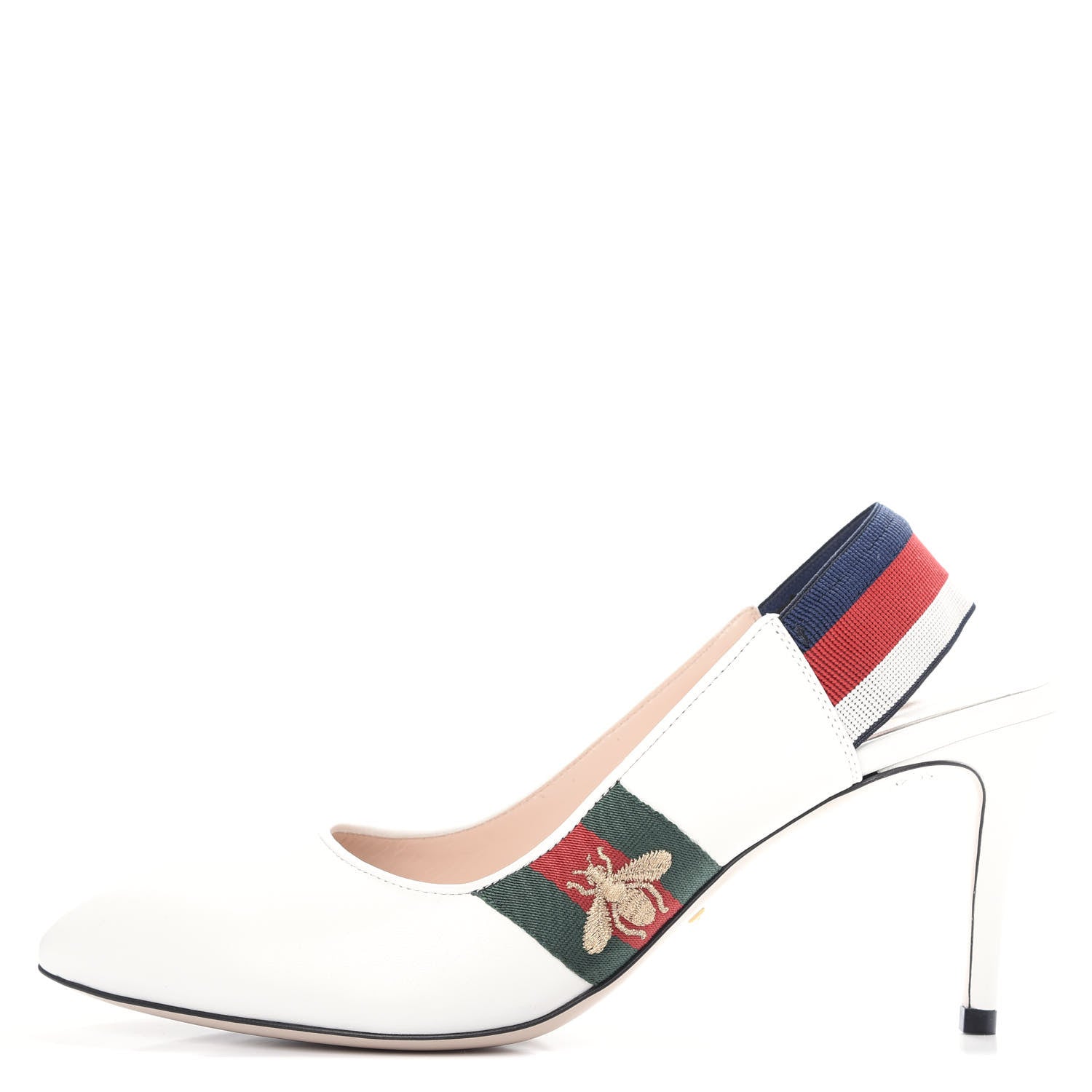 Gucci Malaga Kid Web Sylvie Mid Heel Slingback Pumps 38.5 White 1 of 12