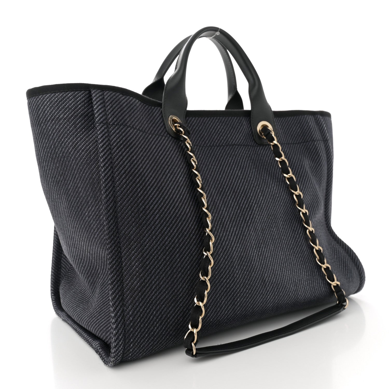 Chanel Mixed Fibers Calfskin Striped Medium Deauville Tote Black Black 3 of 12
