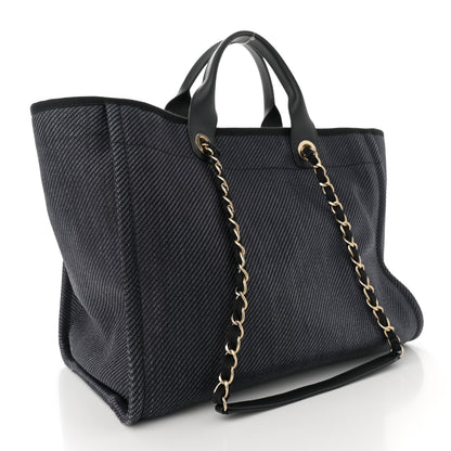 Chanel Mixed Fibers Calfskin Striped Medium Deauville Tote Black Black 3 of 12