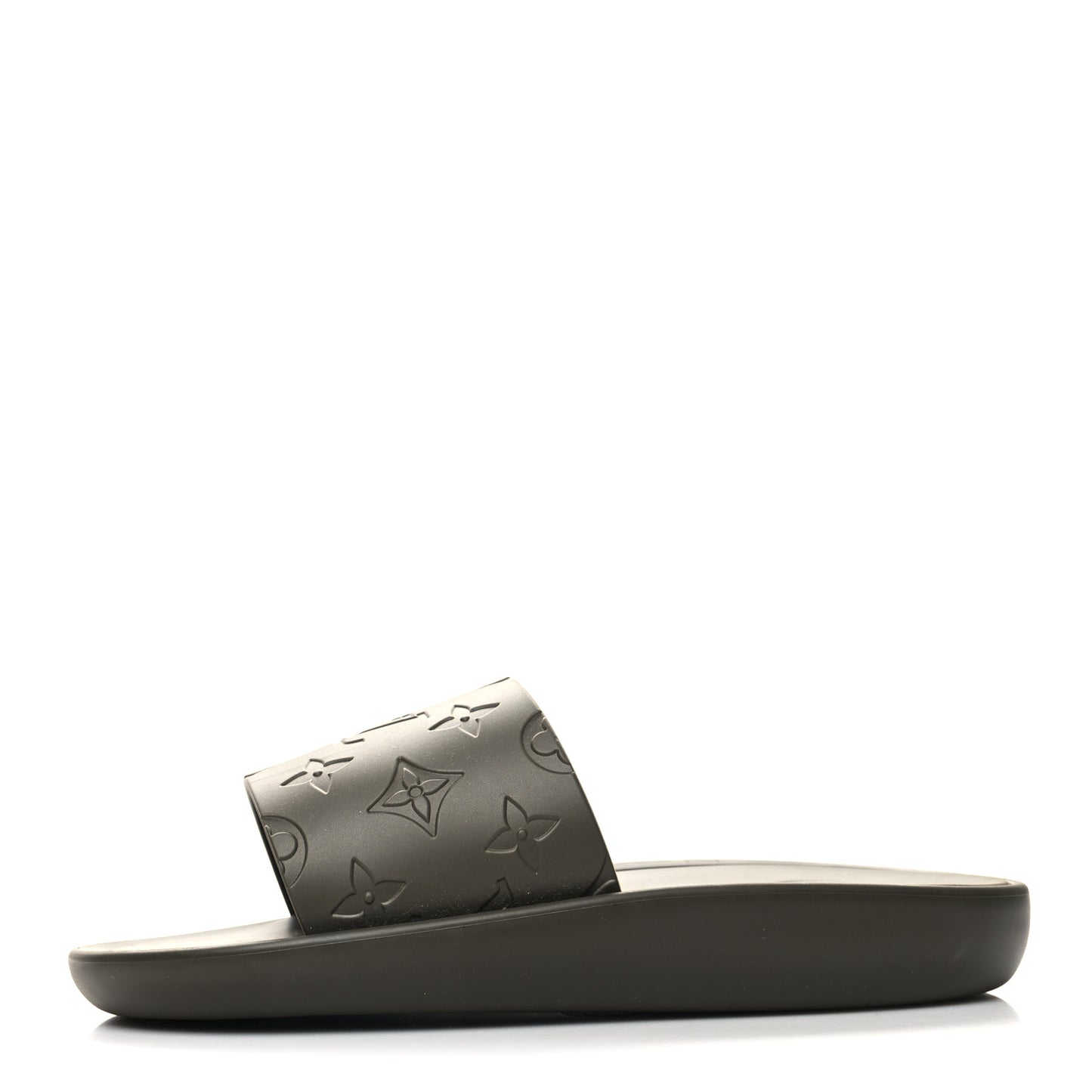 Matte Rubber Monogram Embossed Sunbath Slide Sandals 38 Khaki